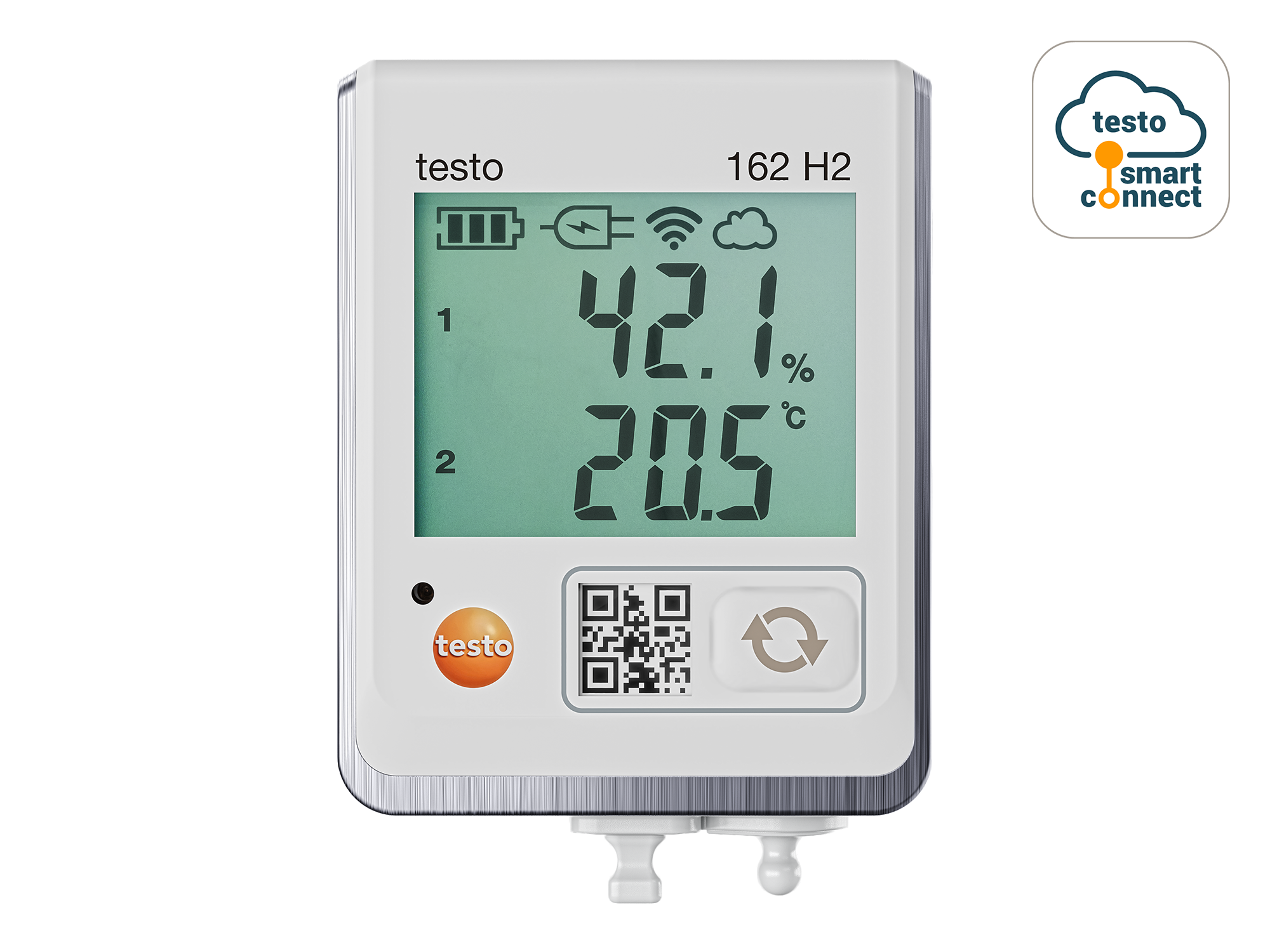 Online data logger with display and connections for temperature and humidity probes