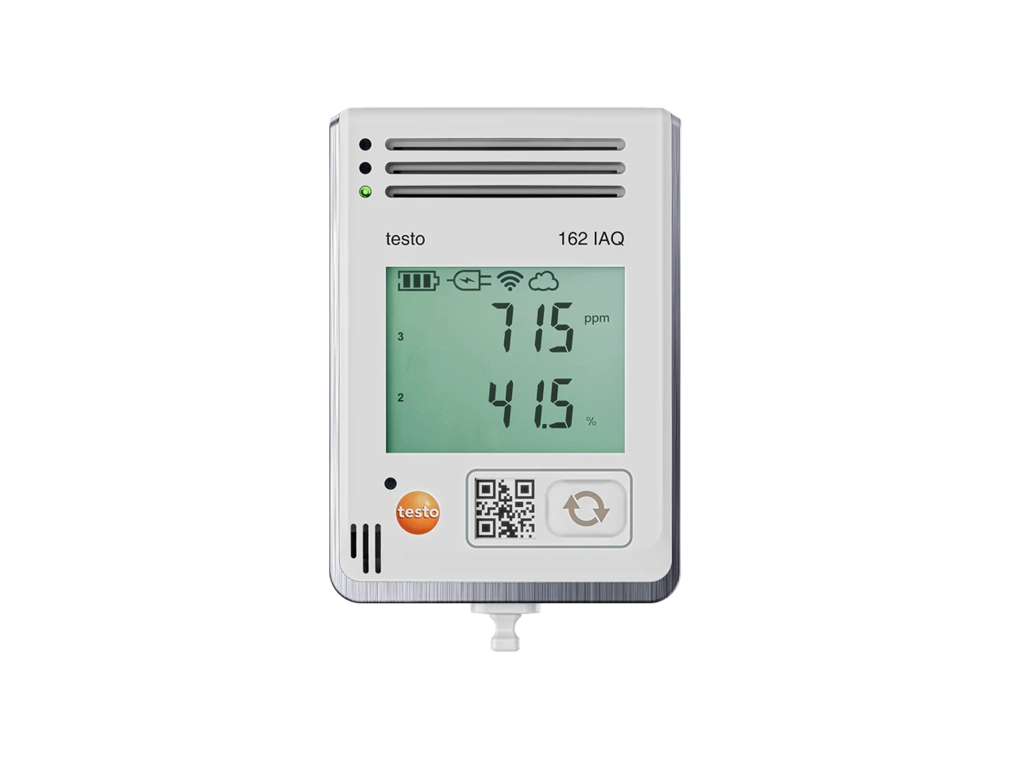 Online data logger with display and integrated sensors for temperature, humidity, CO2 and atmospheric pressure