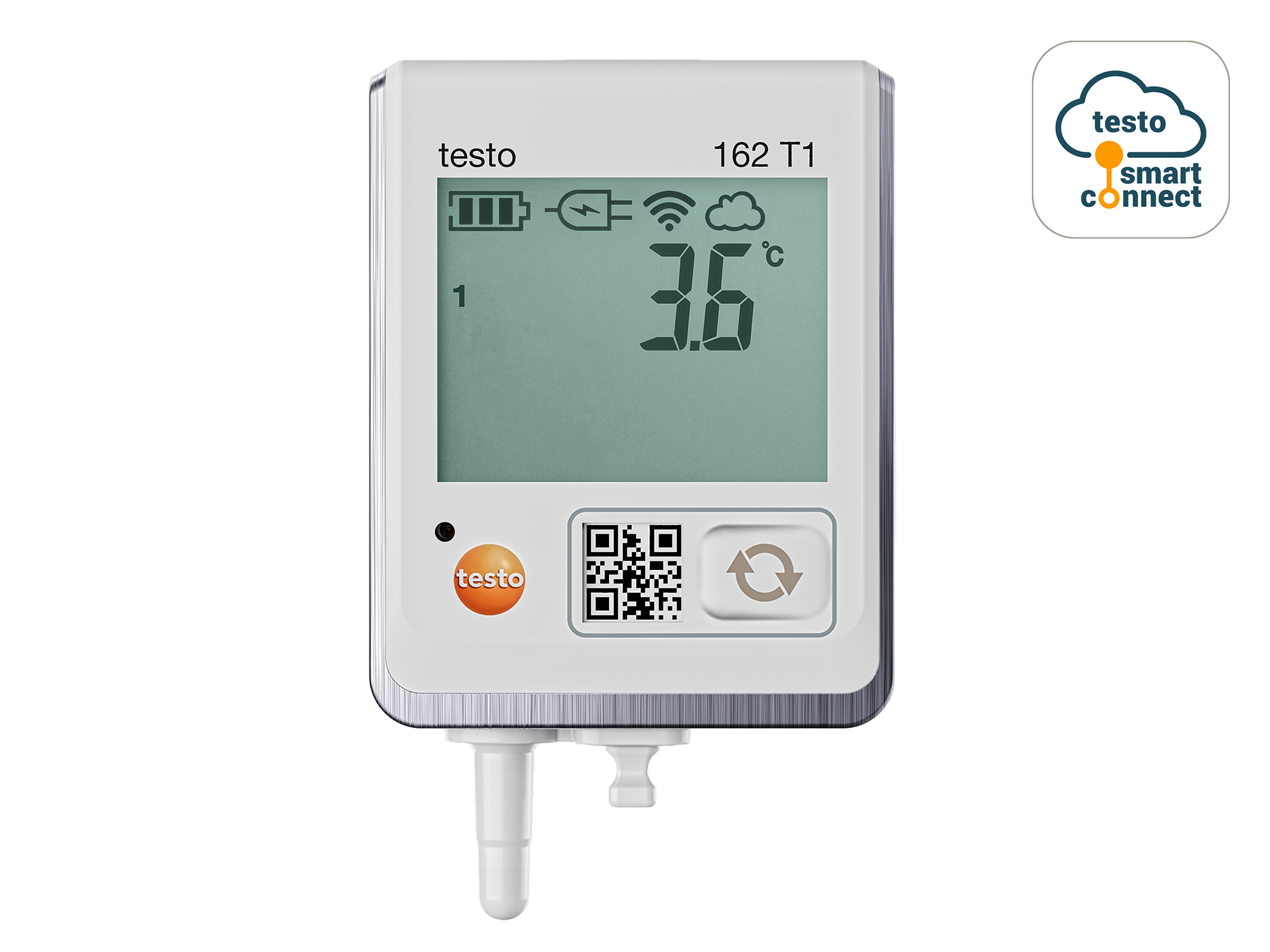 Online data logger with display and integrated temperature sensor