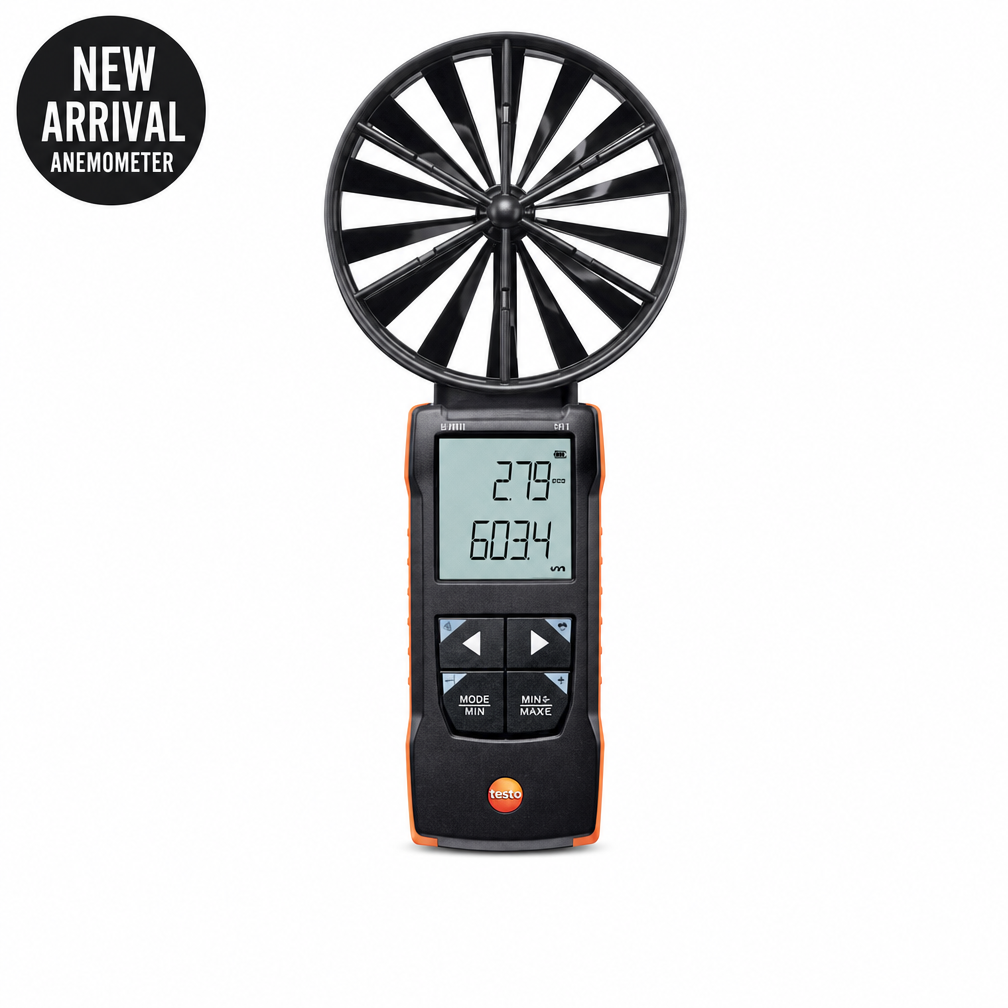 Vane anemometer with measuring funnels and flow straightener